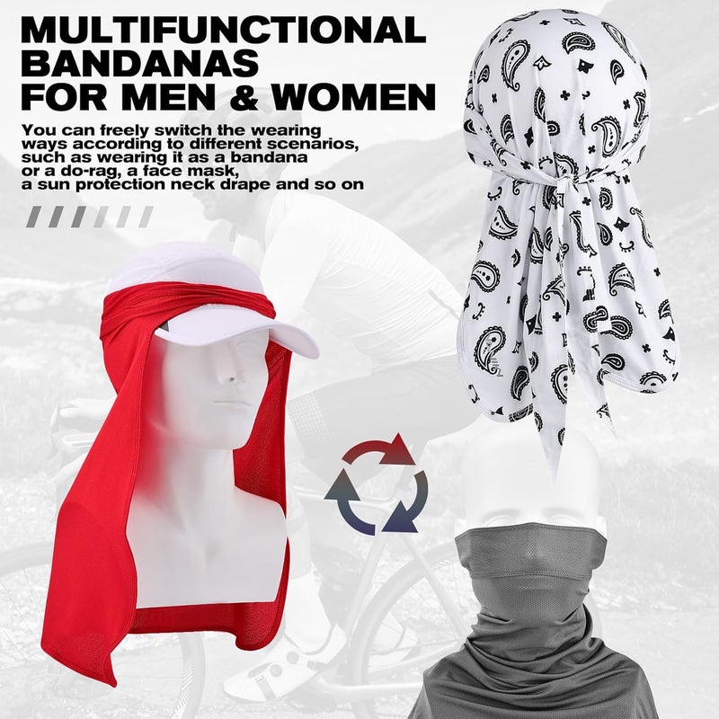 YANIKY Bandanas Skull Caps for Men, Do Rag Women Breathable Helmet Liner, 3 in 1 Face Covering UV Sun Protection Neck Drape Durags - Image 4